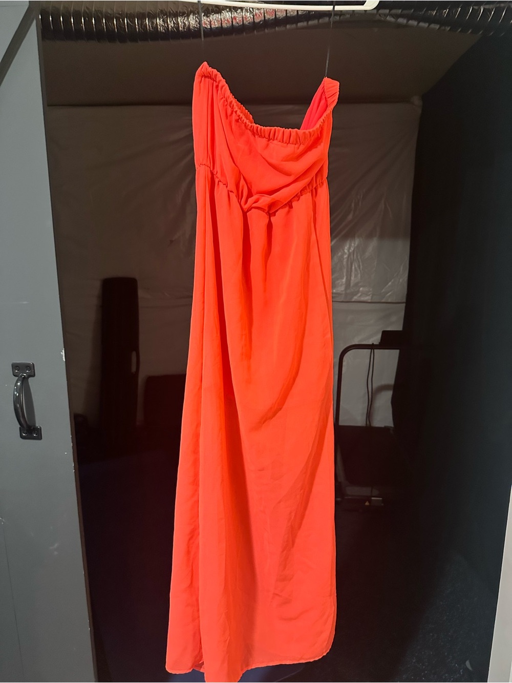 H&M Coral Orange Strapless Sheer Maxi Dress